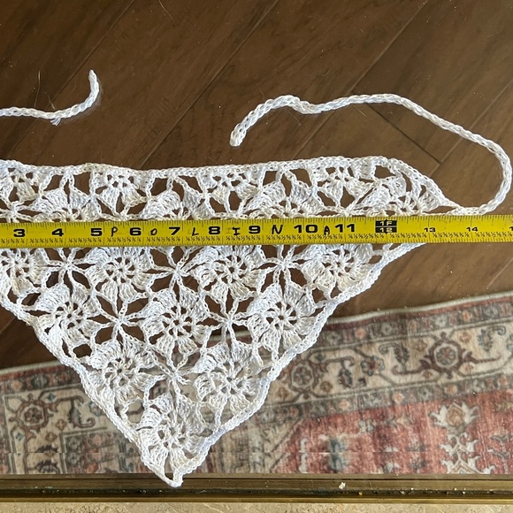 Hand made crochet triangle cotton bandana head scarf white w/silver tiny sequins main image 4